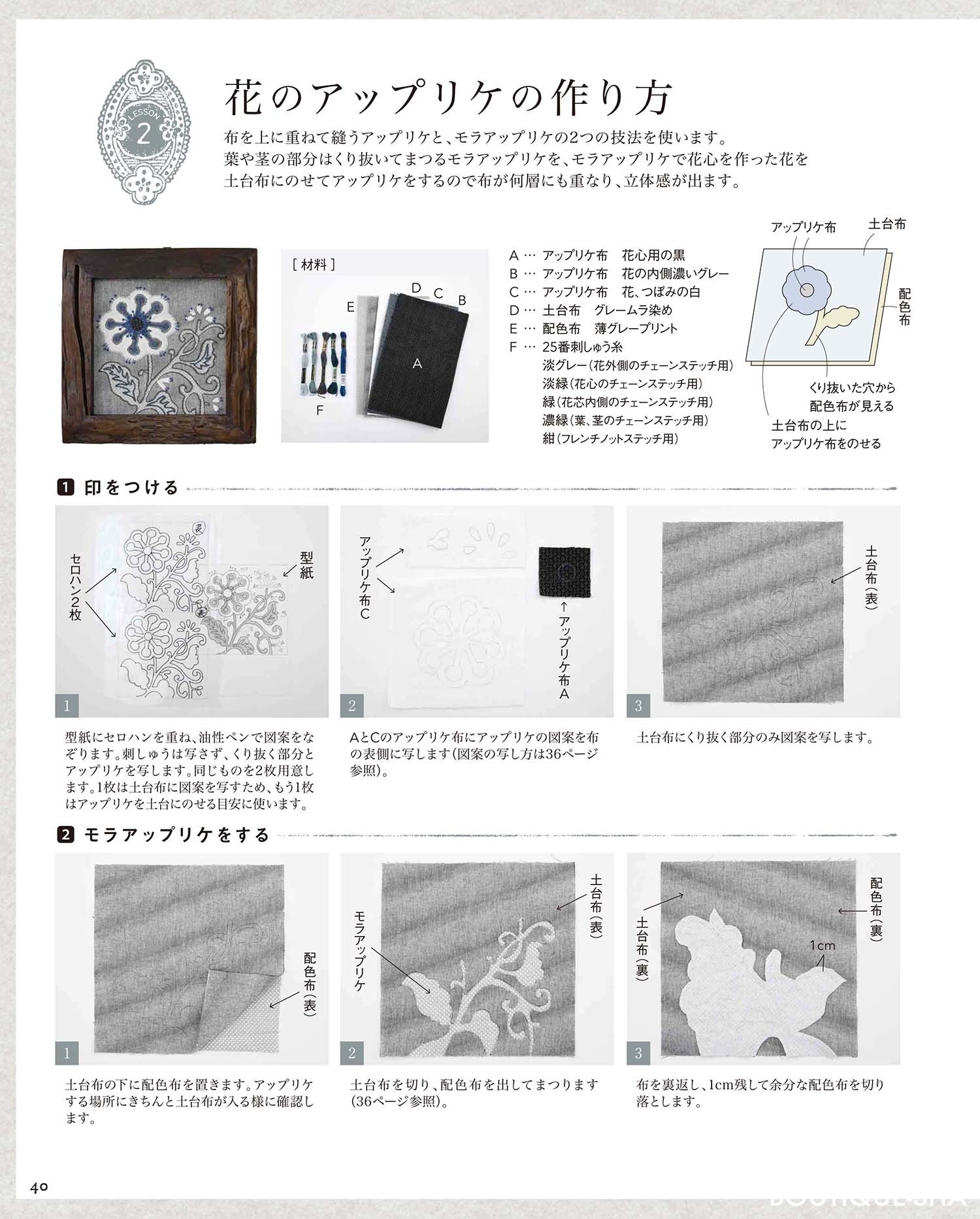花のアップリケとレースモラ 本の情報 ブティック社